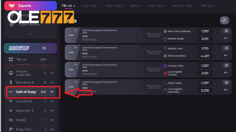 Bạn chọn game Call of Duty để tham gia cá độ